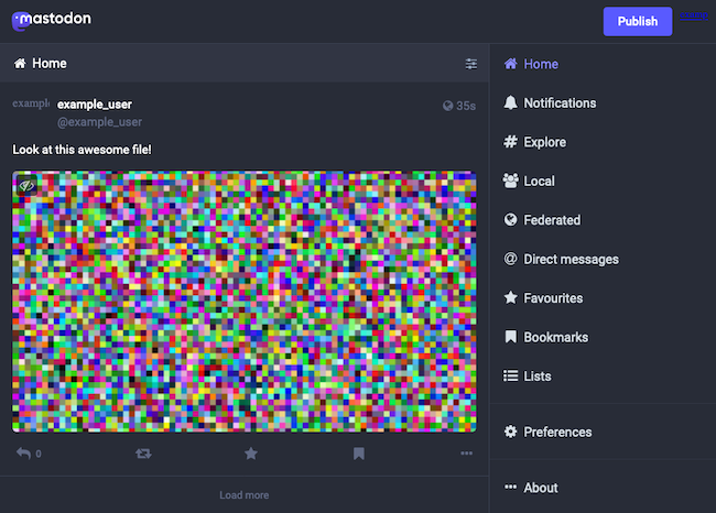A successful attachment added to a “toot” in a Mastodon instance