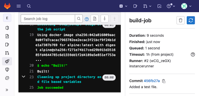 Example results for a build job from an autoscaling runner Example results for a build job from an autoscaling runner
