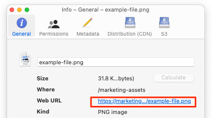 Screenshot of an Object’s URL as it appears within the Info tab