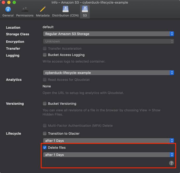 Click on the “S3” tab and then check the box labeled “Delete files.”